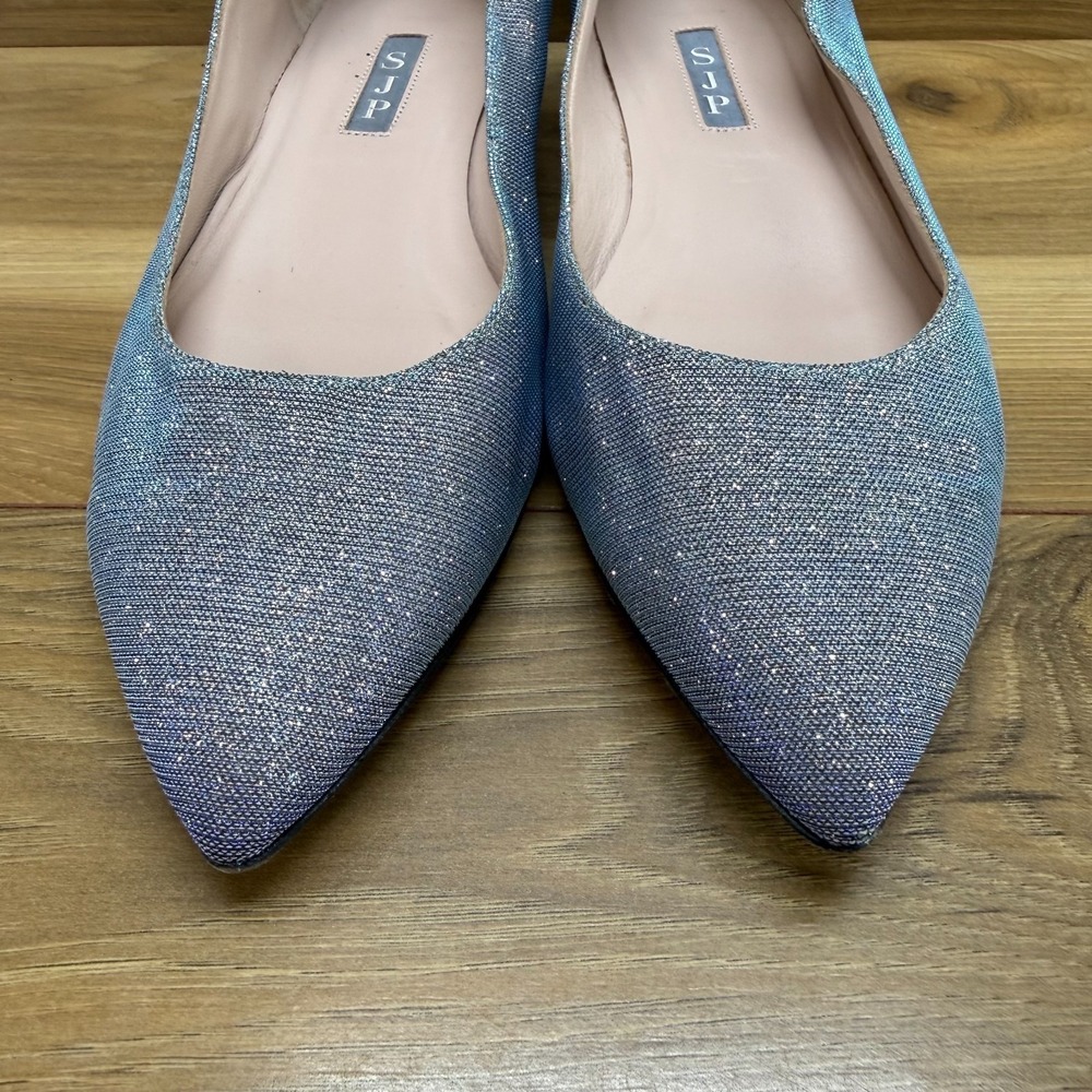 SJP Sarah Jessica Parker Flats Womens 9.5 EU 39.5 Blue Metallic Mesh Pointed Toe - Picture 4 of 11